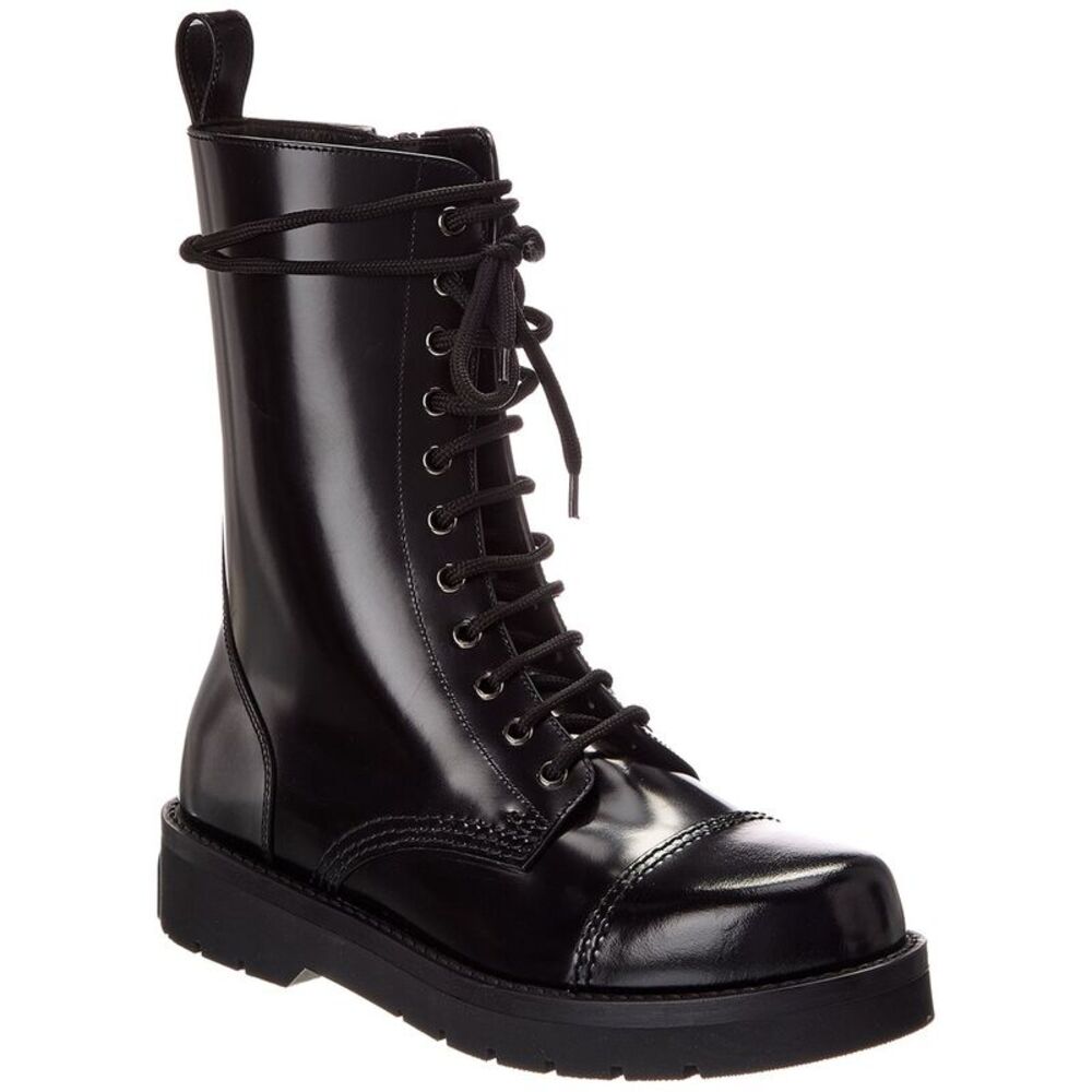 Valentino Leather Combat Boot, Black